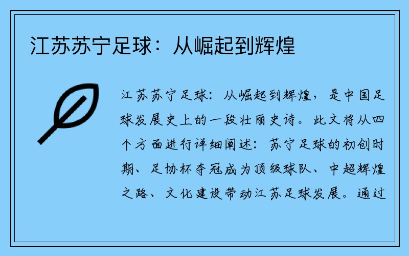 江苏苏宁足球：从崛起到辉煌
