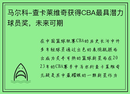 马尔科-查卡莱维奇获得CBA最具潜力球员奖，未来可期